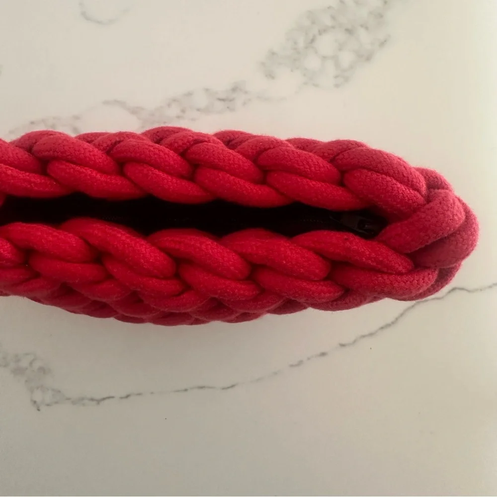 Alienina Cotton Fabric Cord Woven Looped Lina Clutch Bag in Cherry Red